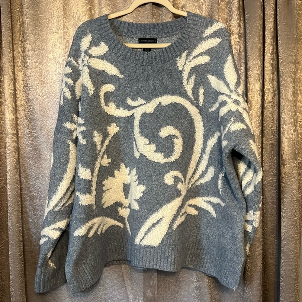 Cynthia Rowley Blue and White Floral Sweater